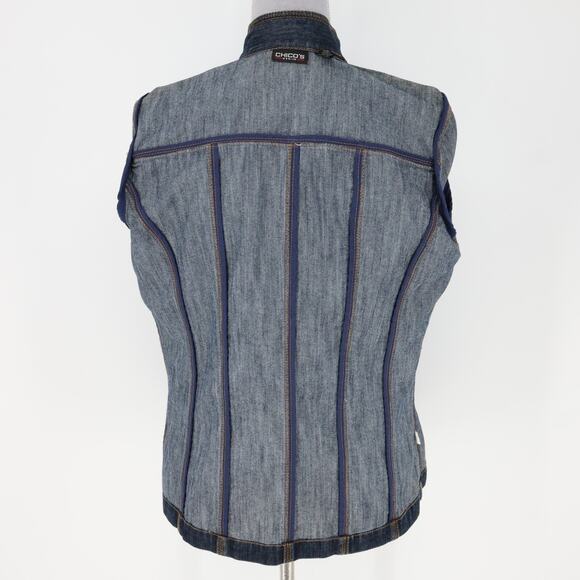 Chicos Denim Jacket 0 Womens Small Blue Military Stretch Cotton Pockets Toggles - Picture 14 of 16